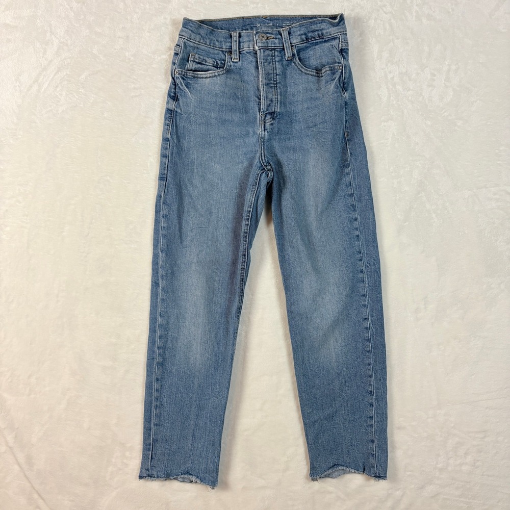 Old Navy Sky-Hi Straight Jeans Womens 2 Blue Excellent Raw Hem Button Fly